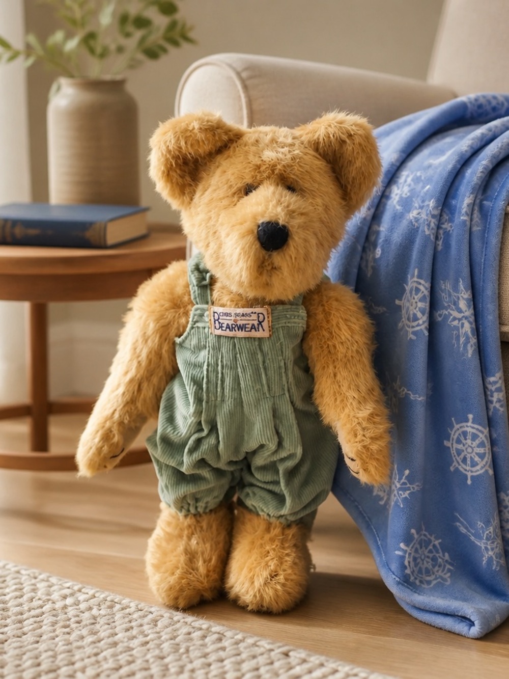 Boyds Bears Golden-Brown Teddy in Green Corduroy Overalls with Tag